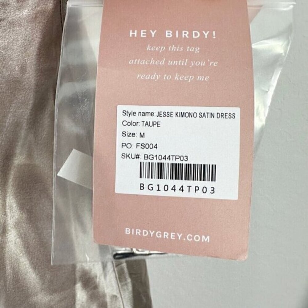 Birdy Grey Jesse Kimono Shiny Satin Flutter Sleeve Bridesmaid Dress Taupe Medium - Picture 4 of 11